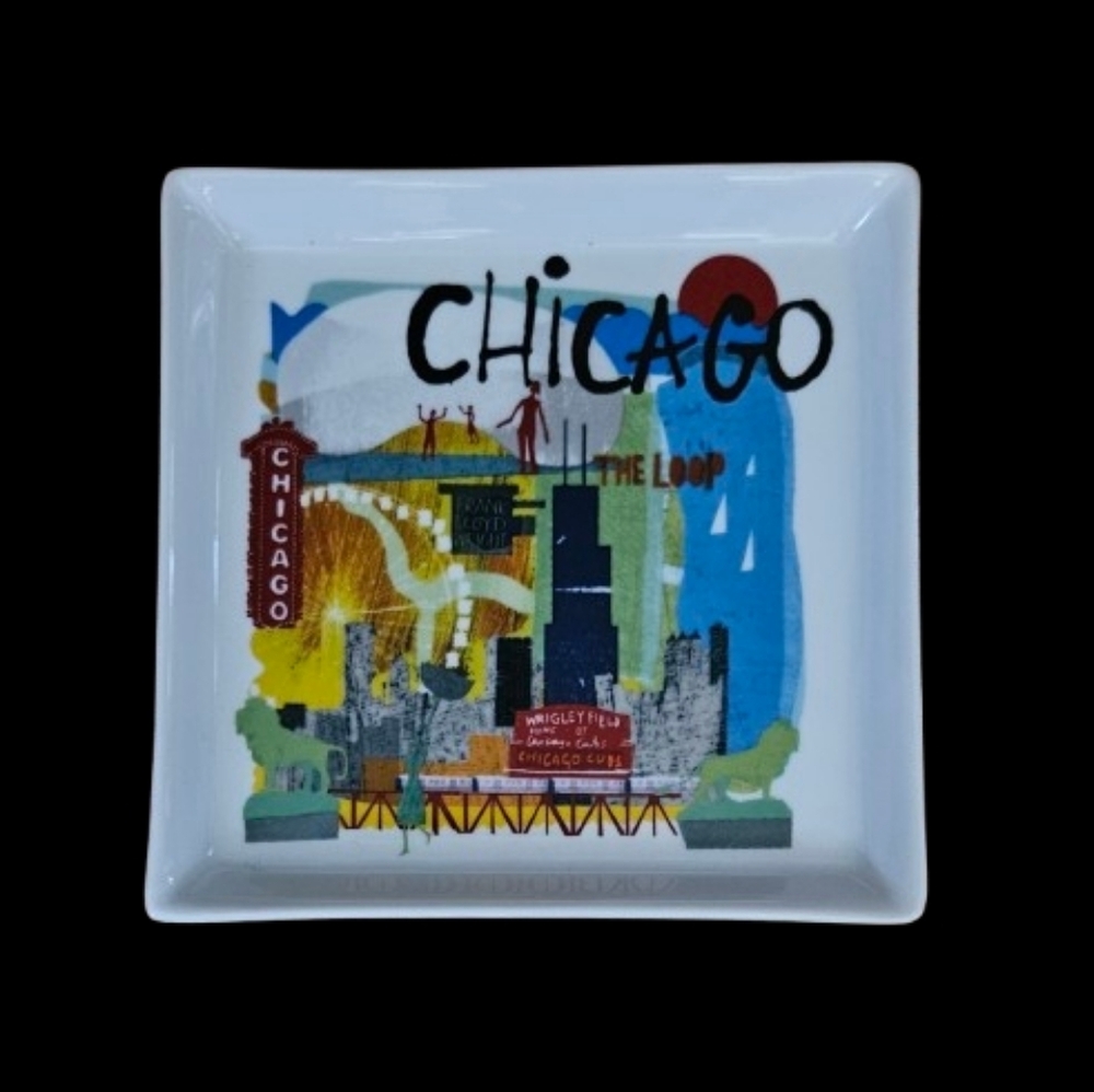 *Crate & Barrel City Scenes Square Appetizer Plates Road Trip Set of 6 - Picture 4 of 8